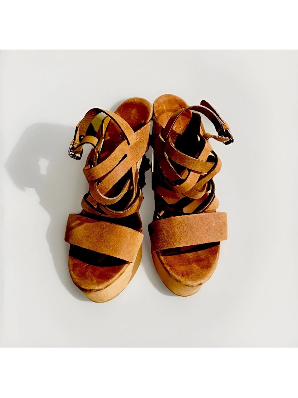 Polo by Ralph Lauren Brown Suede and leather wooden Platform Sandals - Picture 3 of 6